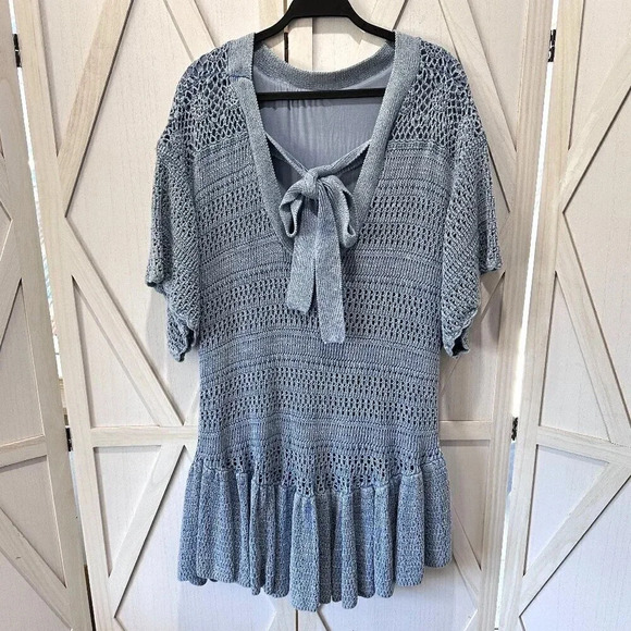 Free People Sistine Crochet Knit Mini Dress in Indigo - Picture 5 of 8